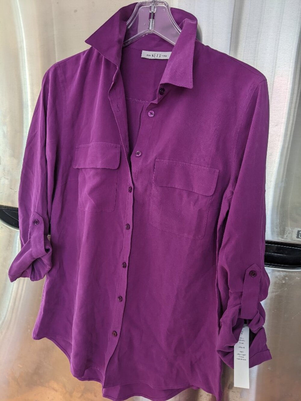 NWT 100%SILK NEXX PURPLE WOMEN BUTTON-UP SHIRT SIZE S